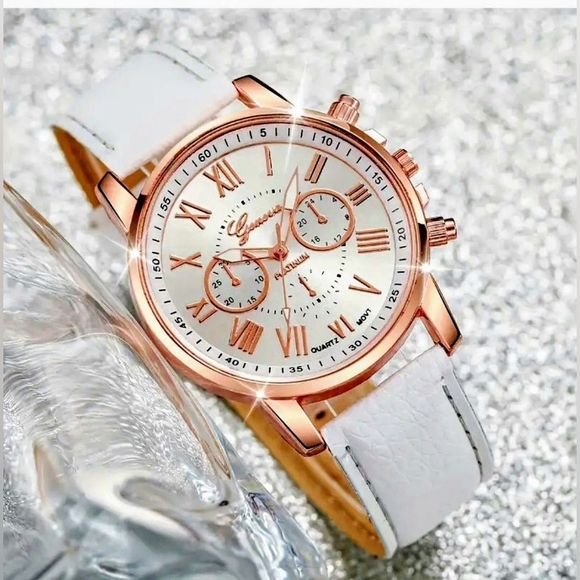 NEW! Rose Gold Plated Geneva Three Dial Dual Layered Watch & Bracelet Set~2 pcs - Picture 5 of 6